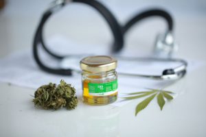 cannabis, CBD oil ,stethoscope and recipe